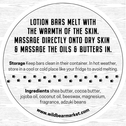 Solid lotion bar ingredients by Wild Bear Market