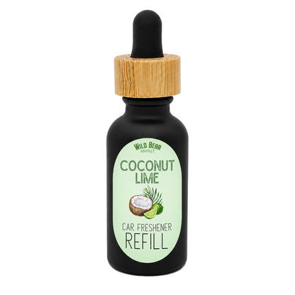 Coconut Lime car freshener refill bottle with dropper