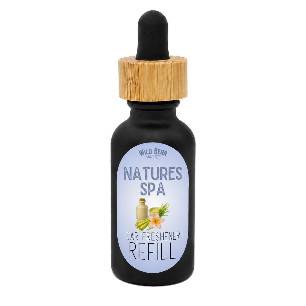 Nature's Spa car freshener refill bottle with dropper