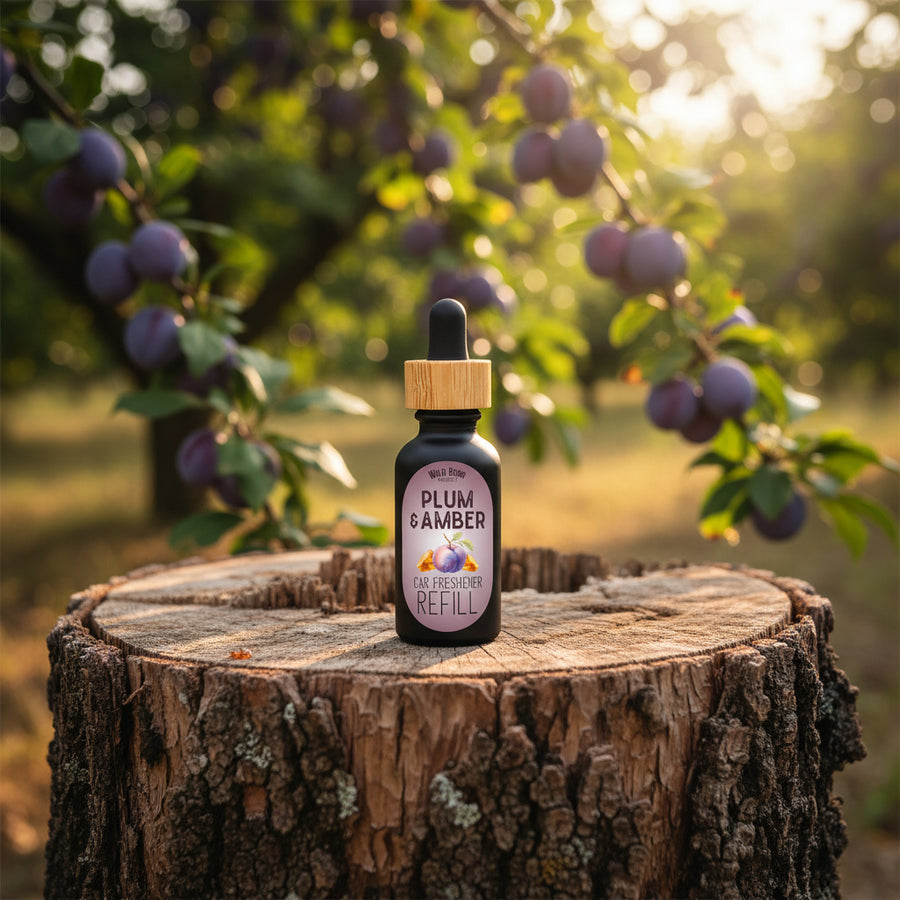 Plum & Amber car freshener refill bottle with dropper